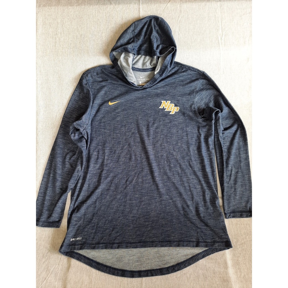 The Nike Tee Dri-Fit Men Large NBP Swoosh Logo Hoody Sweater Heathered Dark Blue